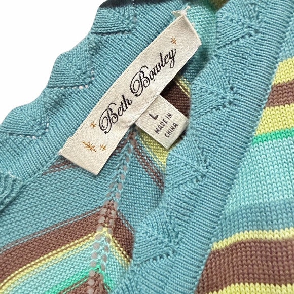 Beth Bowley Aqua Brown Chevron Knit Dress L – Retro Boho Cotton Midi - Picture 8 of 9